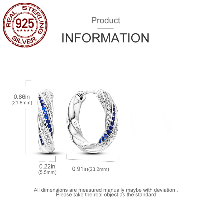 Women's 925 Silver Blue and White Twisted Earrings